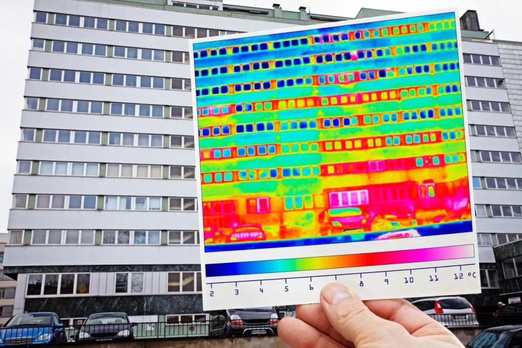 Thermographie infrarouge de la façade d'un immeuble